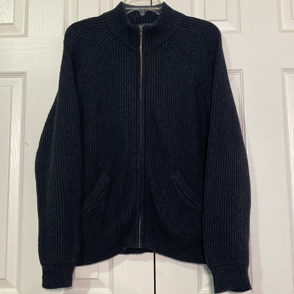 Lauren Ralph Lauren Sweater Womens Large Grey Zip Mock neck Cable Knit Pockets